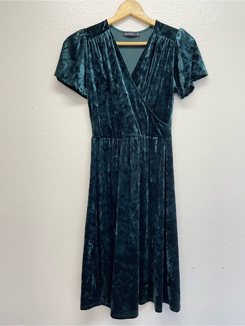 Velvet Midi V-Neck Dress Dark Green Mikarose Women’s XS Whimsigoth Fall Regency